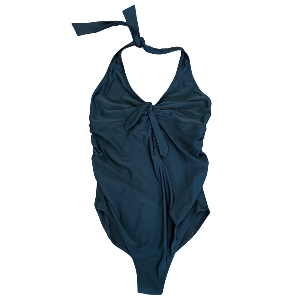 Old Navy Womens Blackโ Halter One Piece Swimsuit Ruched Tie Front Size M